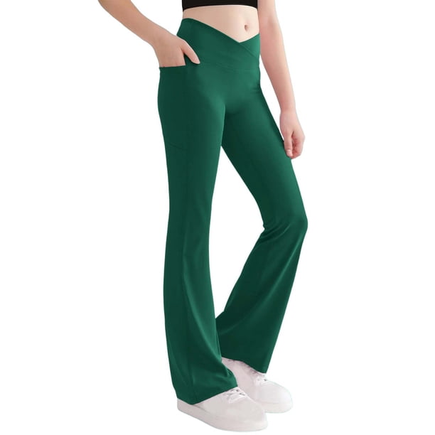 Pantalones largos, pantalones acampanados para niñas, pantalones de cintura alta, pantalones largos deportivos de otoño para niñas de talla mediana, pantalones para niñas