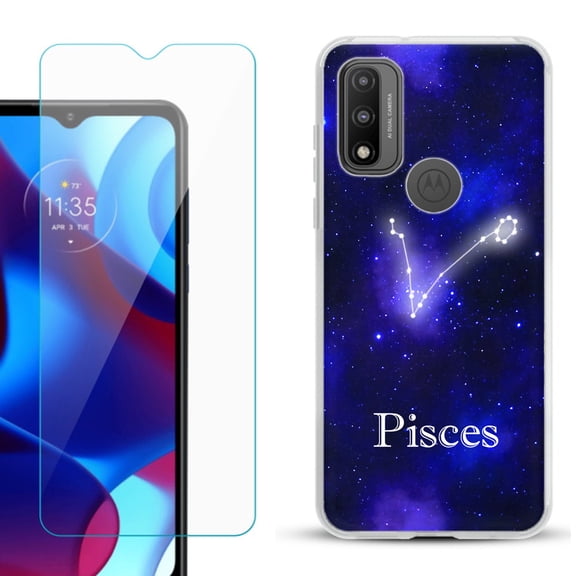 Slim-Fit Gel TPU Phone Case for Motorola Moto G Pure, with Tempered Glass Screen Protector, by OneToughShield ® - Zodiac / Pisces