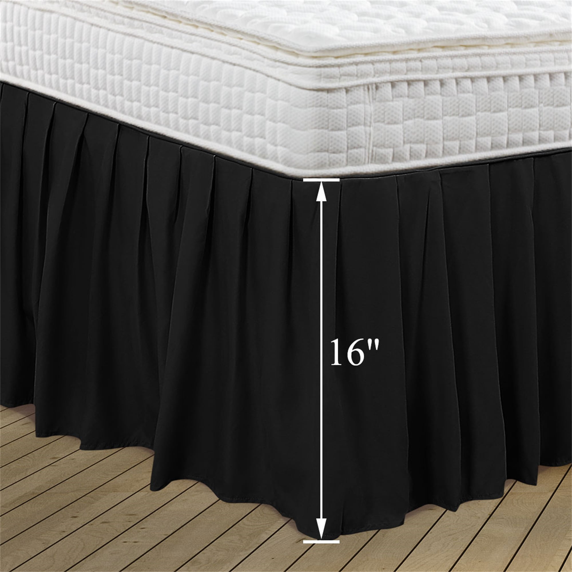PiccoCasa Brushed Microfiber Bed Skirts 16" Drop Ruffled Wrap Around, Queen Black