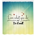 thumbnail image 3 of Love What You Do Shower Curtain, Ombre Background with Hearts and Powerful Wording Abstract Blur Effect, Fabric Bathroom Set with Hooks, 69W X 70L Inches, Multicolor, by Ambesonne, 3 of 3