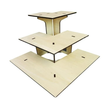 Fancyes Rack Stand for Retail Counter Tower Riser for Display Modern 3 Layers Wood Display Riser 3 Step Corner Display Rack for Dolls