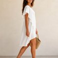 thumbnail image 6 of Women's Round Neck Ruffle Short Sleeve Mini Dress, Solid Loose Irregular High Low Hem Casual Swing Short Dress White M(M), 6 of 7