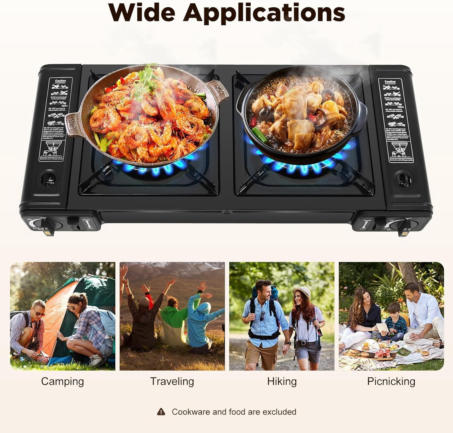 2 Burners Camping Stove, 2500W, Camping Stove with Baking Tray&Portable Case for Hiking, BBQ, Picnic