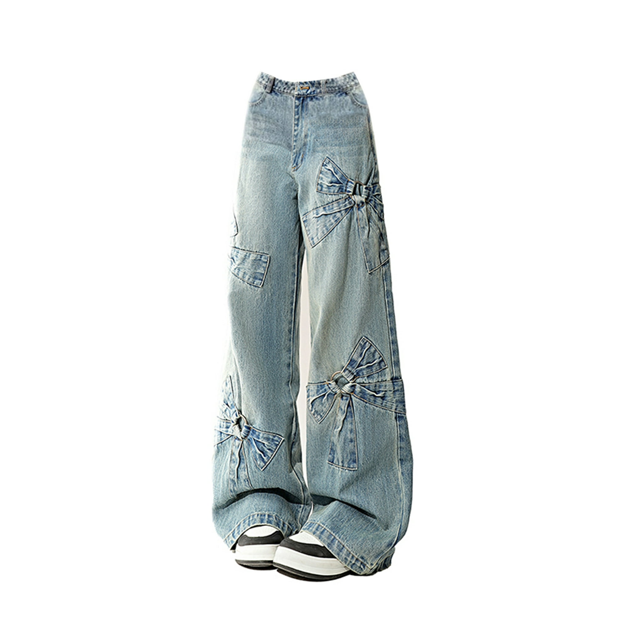 Women Blue Bow Jeans Harajuku Y2k Japanese 2000s Style