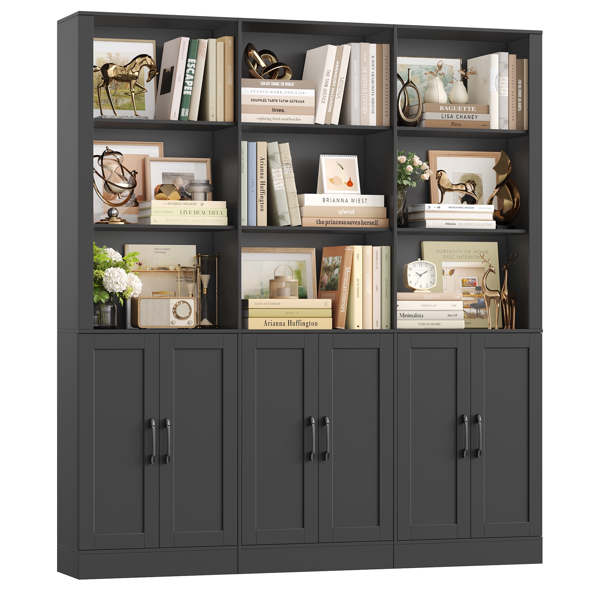 Homfa 70″ Tall Bookshelf and Bookcase with Cabinets, 63'' Wide Triple Row Display Shelves, 15 Cubes 5-Tiers Large Bookcase for Living Room Home Office, Black