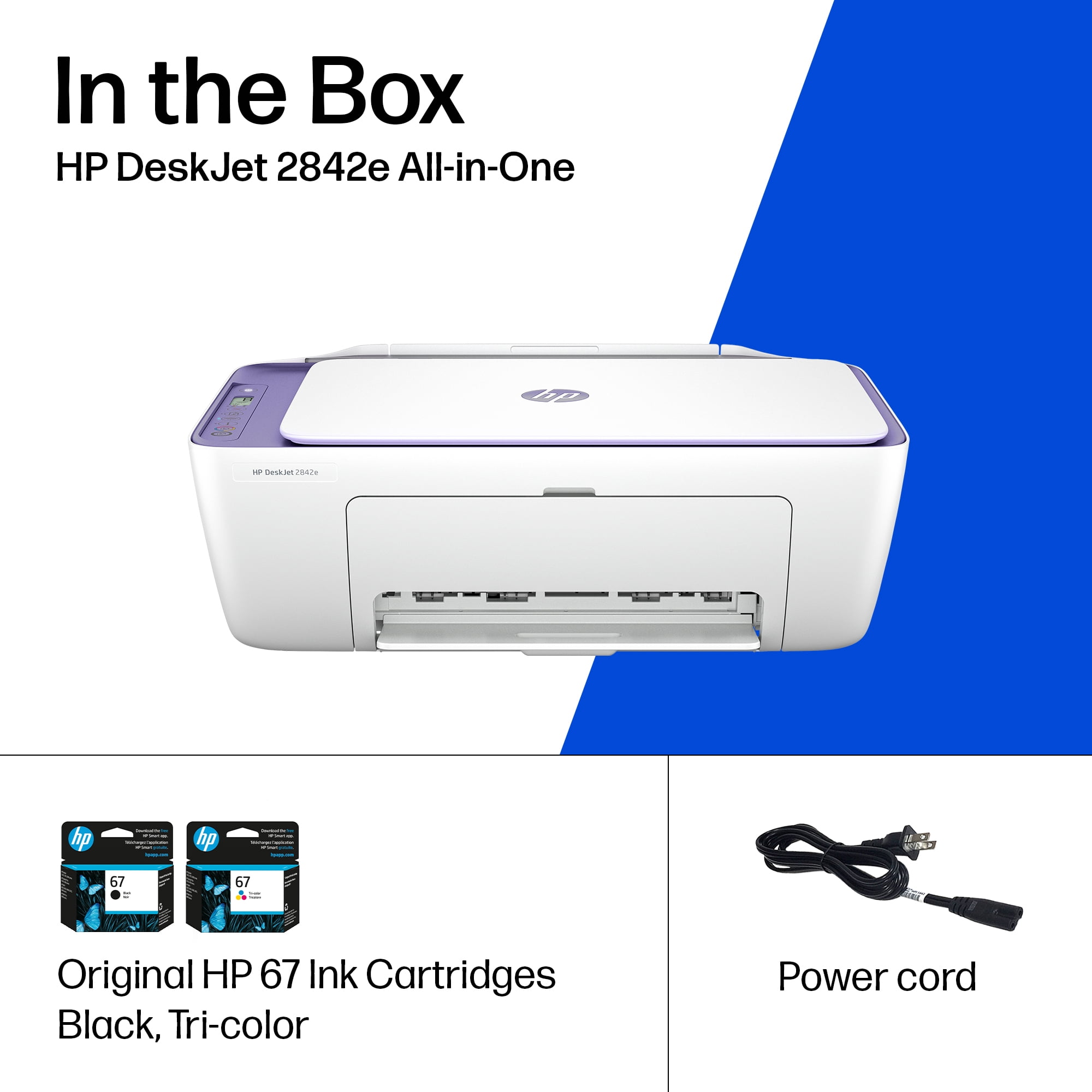 HP DeskJet 2842e Wireless All-in-One Color Inkjet Printer (Purple), Scanner, Copier, 6 months Free Instant Ink