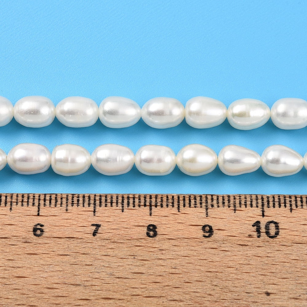 2strands Natural Cultured Freshwater Pearl Beads Strands Rice Creamy White 7~8x5.5~6mm Hole: 0.6mm about 26~27pcs/strand 7.68~7.87''(19.5~20cm)