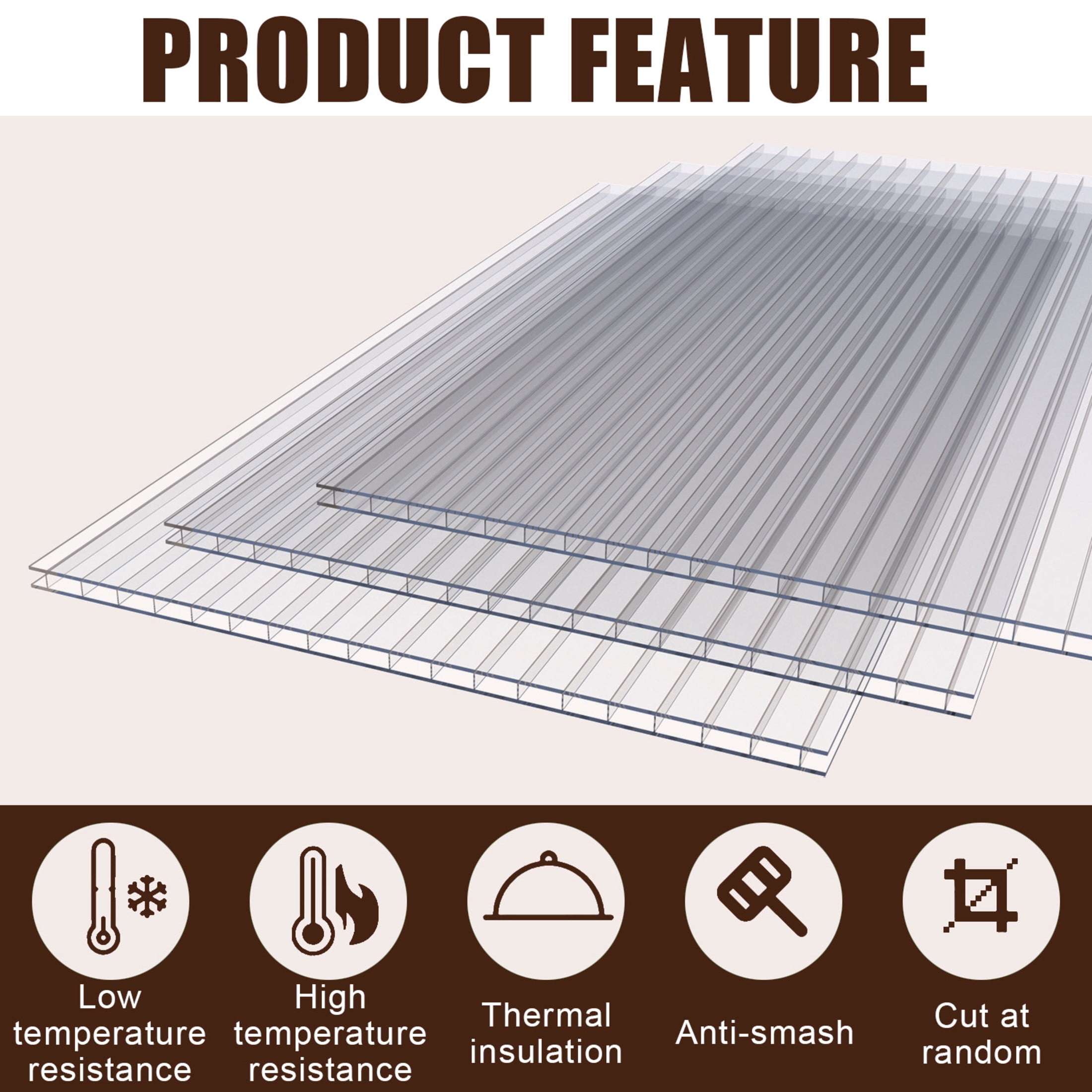 Noble House 10 Pack Twin-Wall Polycarbonate Greenhouse Panels, 4 ft x 2 ft UV-Protected Sheets, Transparent