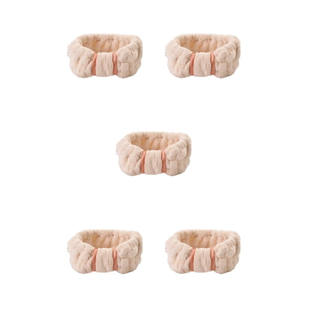 Minnieouse Bandas para el cabello Banda para el sudor ajustable de cara Bandas para la cabeza de vellón coral Beige Beige 5Conjunto