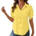 thumbnail image 2 of Fewfanhot Womens Casual Tops Short Sleeve Shirts V Neck Collared Button Down Shirt Tops with Pockets, 2 of 8