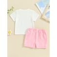 thumbnail image 5 of Aojekbee Baby Girls 4th of July Outfit Letter Print Short Sleeve T-Shirt and Elastic Shorts Set Cute Summer 2 Piece Clothes, 5 of 10