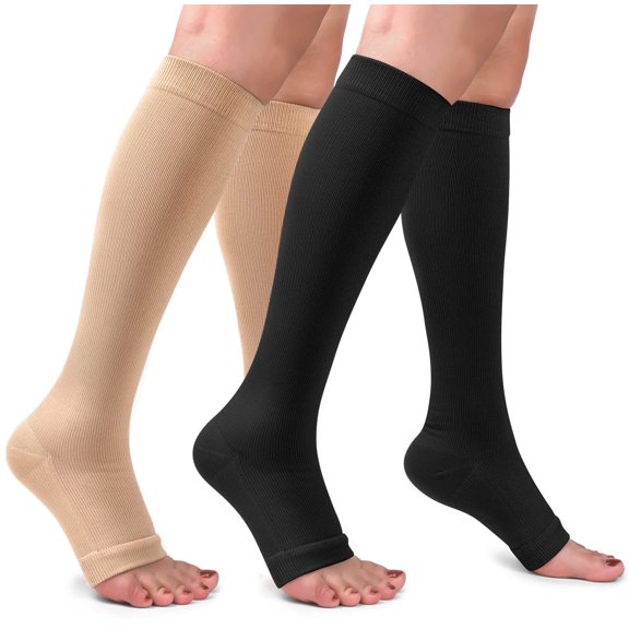 2 Pairs Open Toe Zipper Copper Compression Socks for Women & Men Circulation 15-20 mmHg is Best Support for Athletic Running Cycling, Nursing, Travel