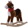 thumbnail image 3 of Plush Rocking Horse for Kids with Realistic Sounds and Red Scarf, Safe Ride on Toy for Toddlers Over 3 Years Old, Brown, 3 of 11