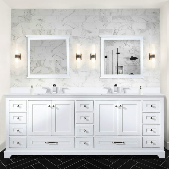 84" W X 22" D White Bath Vanity With Cultured Marble Top And Faucet - Soft Close Drawer Boxes, Scratch Stain Resistance, Abundant Storage Space For Bathroom Supplies Toiletries Functionality, Ample