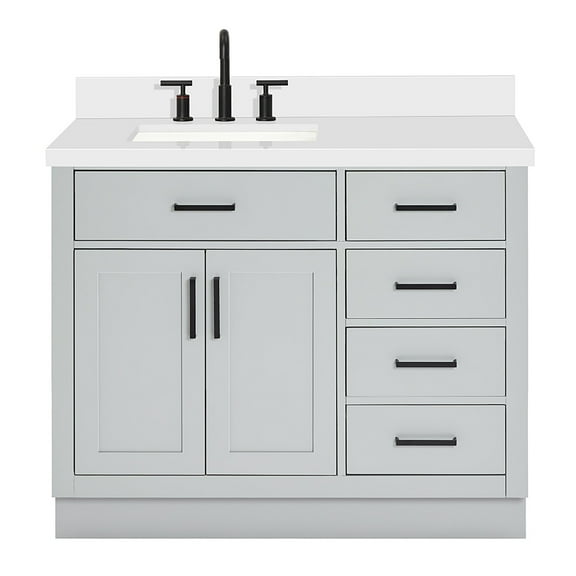 Ariel Hepburn 43 In. Left Offset Rectangle Sink Vanity With White Quartz Countertop In Grey