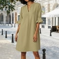 thumbnail image 2 of Vestido informal liso de manga corta y cuello en V para mujer - Minivestido de verano de poliéster con ribete con volantes, S-XXL, 2 of 5