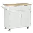 thumbnail image 2 of HOMCOM 41" Modern Rolling Kitchen Island on Wheels, Utility Cart Storage Trolley with Rubberwood Top & Drawers, White, 2 of 9