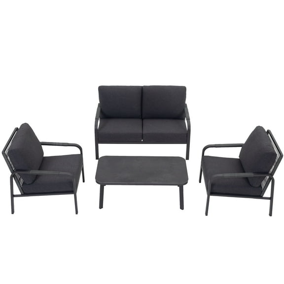 3-Piece Patio Furniture Set with Cushions & Coffee Table, All-Weather Aluminum Frame, Outdoor Conversation Set for Backyard, Garden, Grey