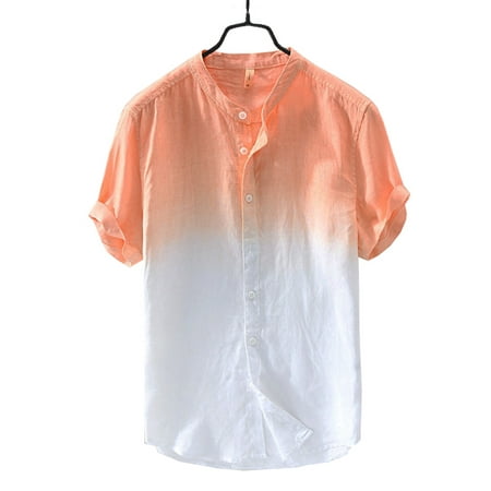 Casual Button Front Shirt - Mens Short Sleeve Gradient Button Front Shirt Casual T-Shirt