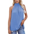 thumbnail image 1 of Timegard Beach Tank Tops for Women High Neck Back Tie Sleeveless Ruched Comfy Casual Loose Tops Blouse, 1 of 7