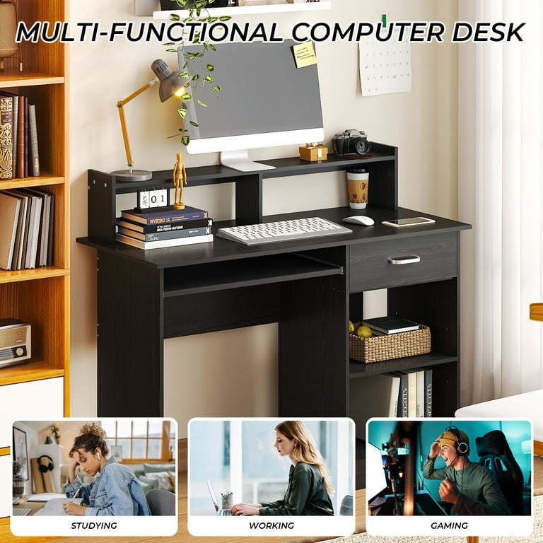 Ktaxon Compact Wood PC Desk, Black Home Office Table with Drawer