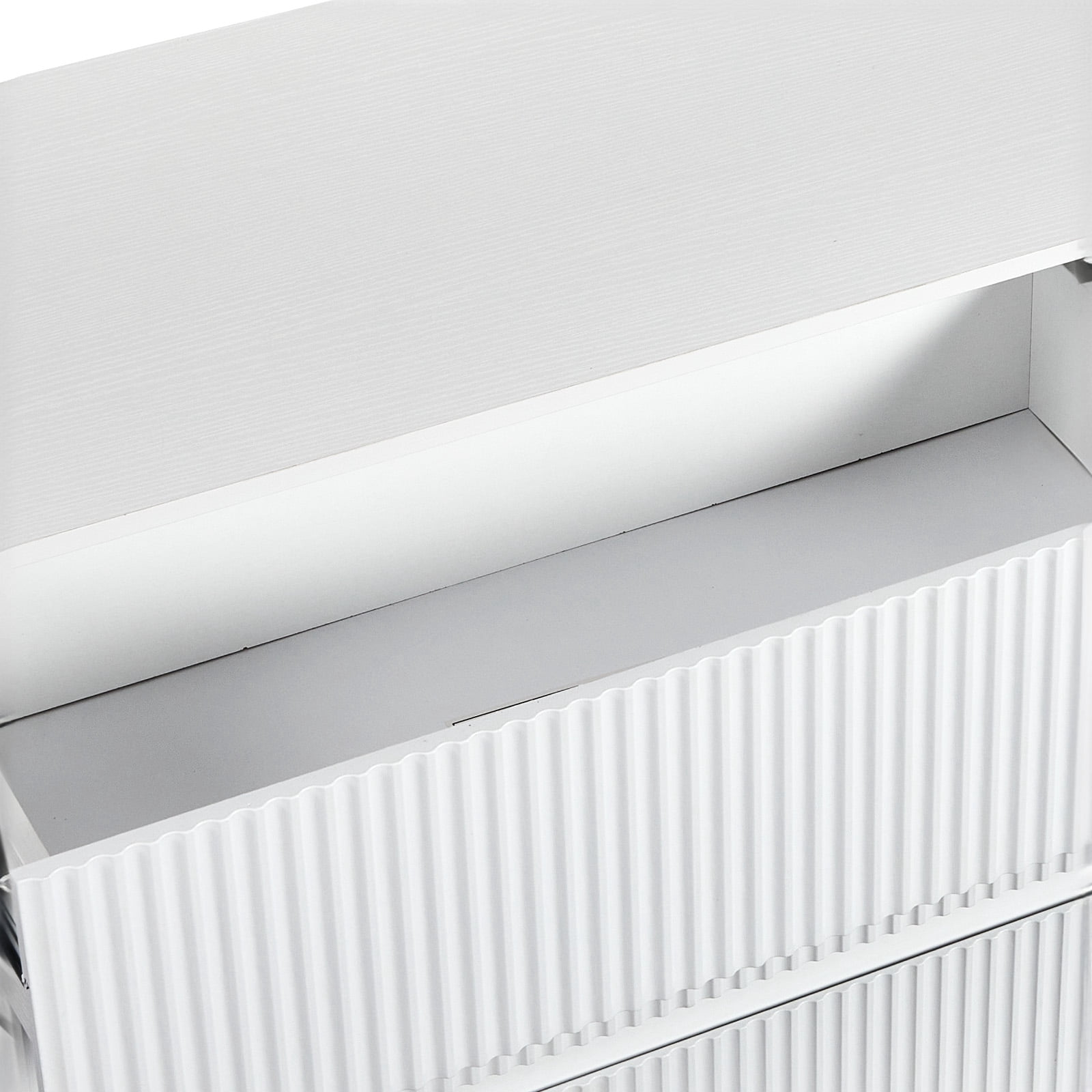 Handleless 6-Drawer Cabinet with Grille Finish P2 Particleboard + MDF & Melamine Veneer + Vacuum-Formed Storage Cabinet 55.12*15.75*27.95in White