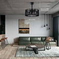 thumbnail image 4 of 18 inch Modern Industrial Chandelier Ceiling Fan with Light and Remote Control 3 Wind Speed 3 Blades Down Rod Ceiling Fan with Caged Mesh Shade Black, 4 of 9