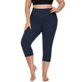 thumbnail image 2 of FlorCurve Plus Size Capri Leggings for Women with Pockets High-Waist Tummy Control Cropped Pants Stretch Athletic Leggings, Navy 3XL, 2 of 6