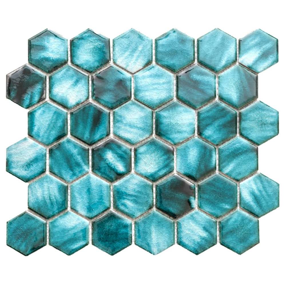 The Tile Life Agate 2 in x 2 in Hexagon Azules Glossy Porcelain Mosaic Wall Tile 1 Sheet