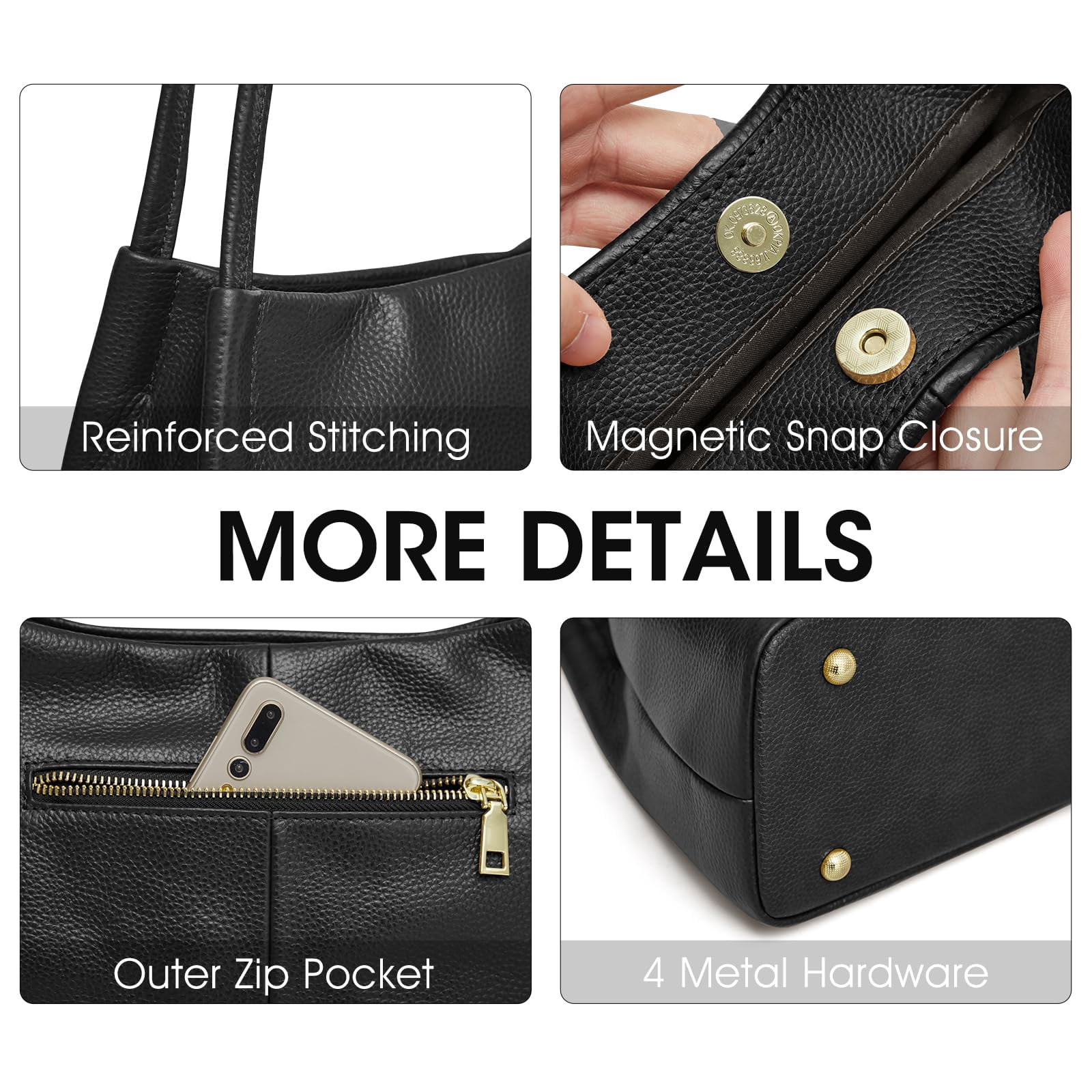 Kattee Leather Purses and Handbags for Women, Soft Genuine Leather Shoulder Hobo Bags with Top Magnetic Snap Closure