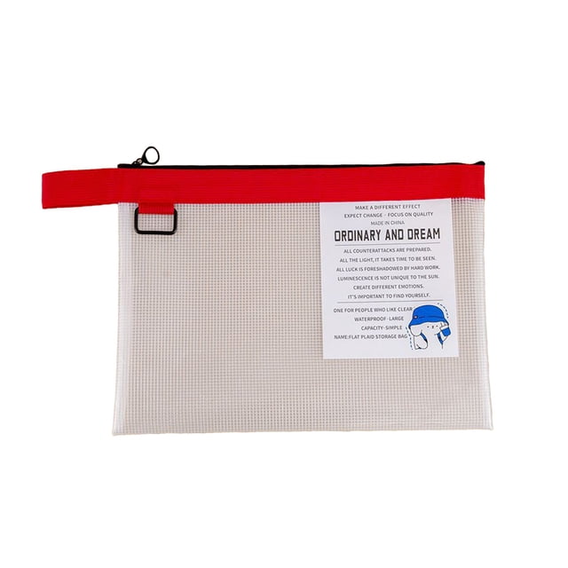 Red Pvc Clear Handbag Zipper File Bag For Student A4 Storage 1Pc