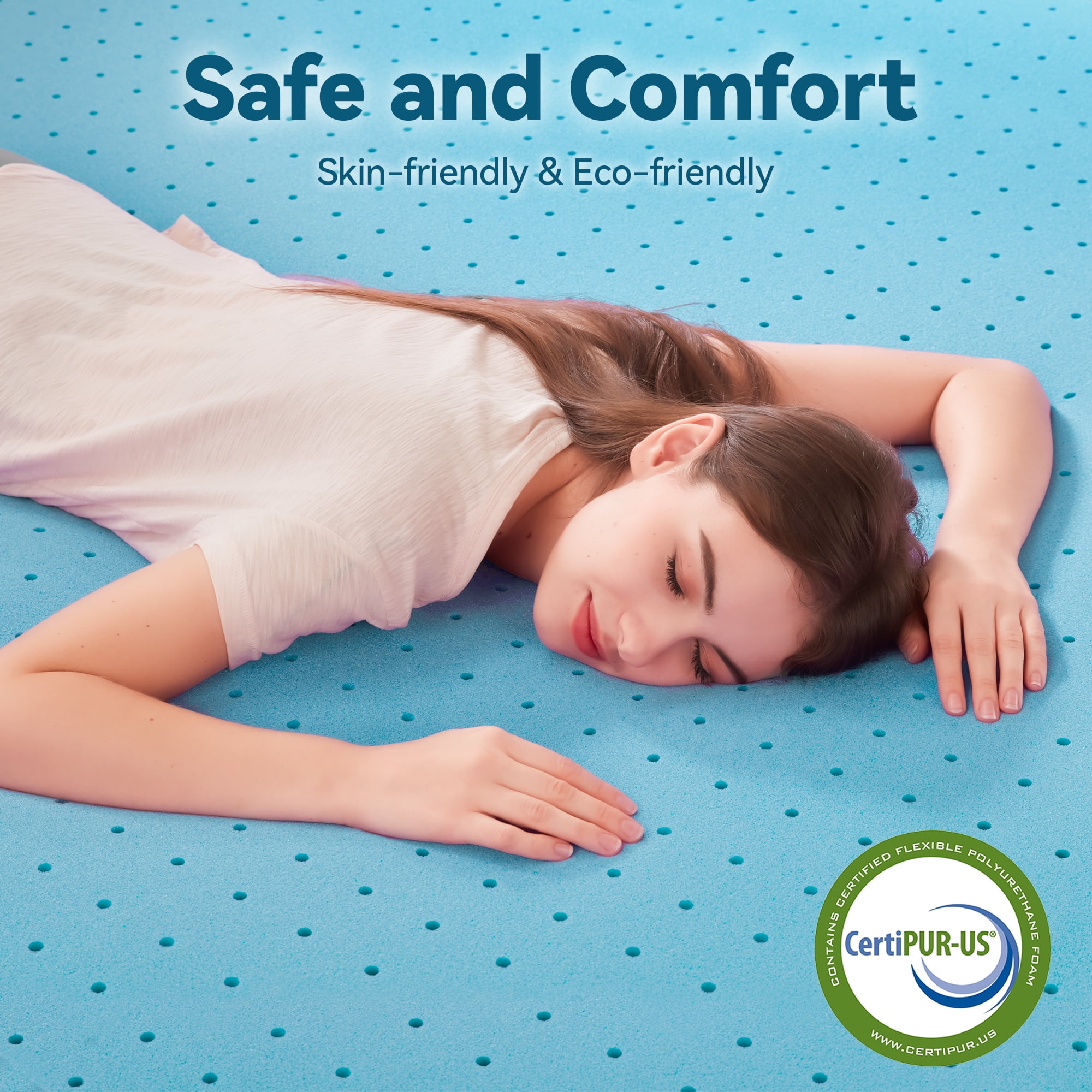BDEUS 4 inch Mattress Topper, Cooling Gel Memory Foam Bed Topper for Pressure Relief, Twin，Blue