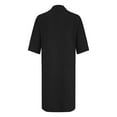 casual-stand-collar-button-dresses-women-solid-color-mid-sleeved-summer