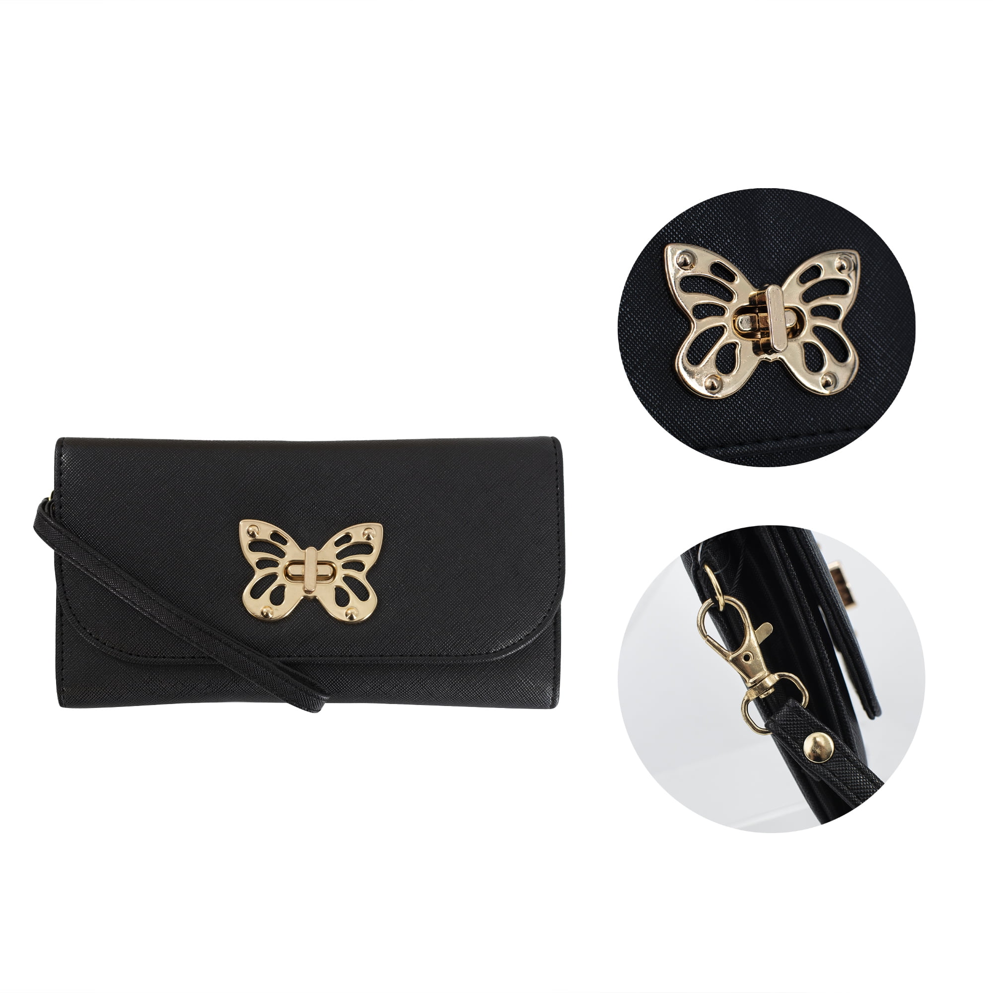 Olivia and Kate Women’s Small Black Saffiano Leather Clutch Wallet withWristlet