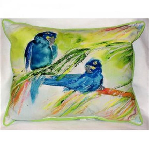 Betsy Drake  Two Blue Parrots Indoor & Outdoor Throw Pillow- - 16 x 20 in.