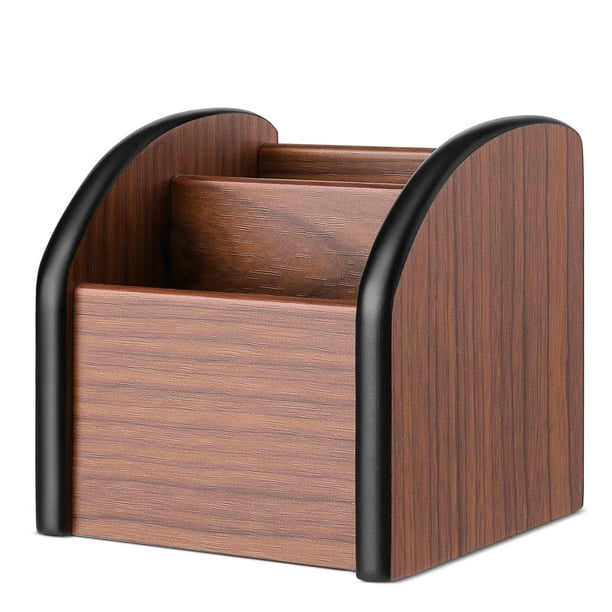 Wooden Remote Control Organizer, 2 Compartment Container Storage Caddy
