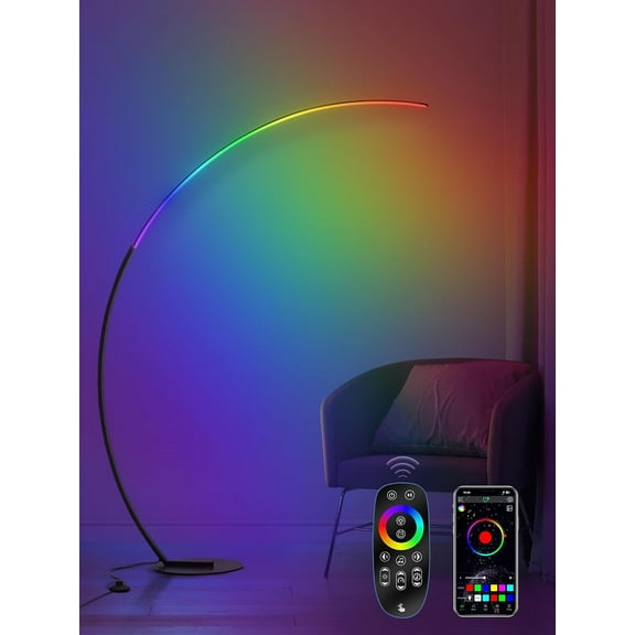 Arc Floor Lamp 65" Modern Standing Lamp with Remote, Black LED Arch Lamps for Living Room Bedroom Office, 3 Color Temperature & Stepless Dimmable Arched Reading Lamp