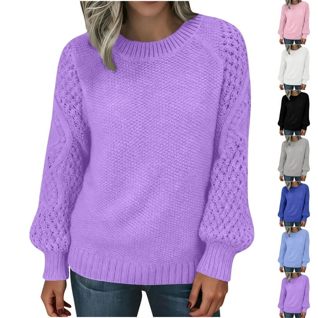 HomeGardon Womens Sweaters Pullover Plus Size Long Sleeve Crew Neck Casual Print Knitted Jumper Tops L