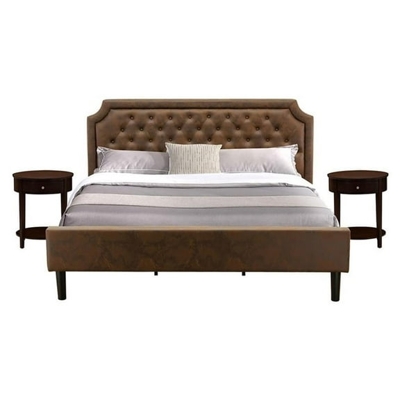 East West Furniture GB25K-2HI0M 3-Pc Granbury Bed Set -Mid Century Bed and 2 End Tables (Antique Mahogany)