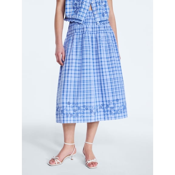 Free Assembly Women's and Women's Plus Embroidered Cotton Maxi Skirt with Smocked Waist, Sizes XS-4X