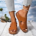 thumbnail image 5 of Wide Width Wedge Sandals for Women Orthopedic Peep Toe Hollow Slip On Slides Ladies Low Heel Comfy Cushioned Footbed Arch Support Slides Recovery Mules Casual Shoes for Outdoor Indoor Daily Wear, 5 of 5