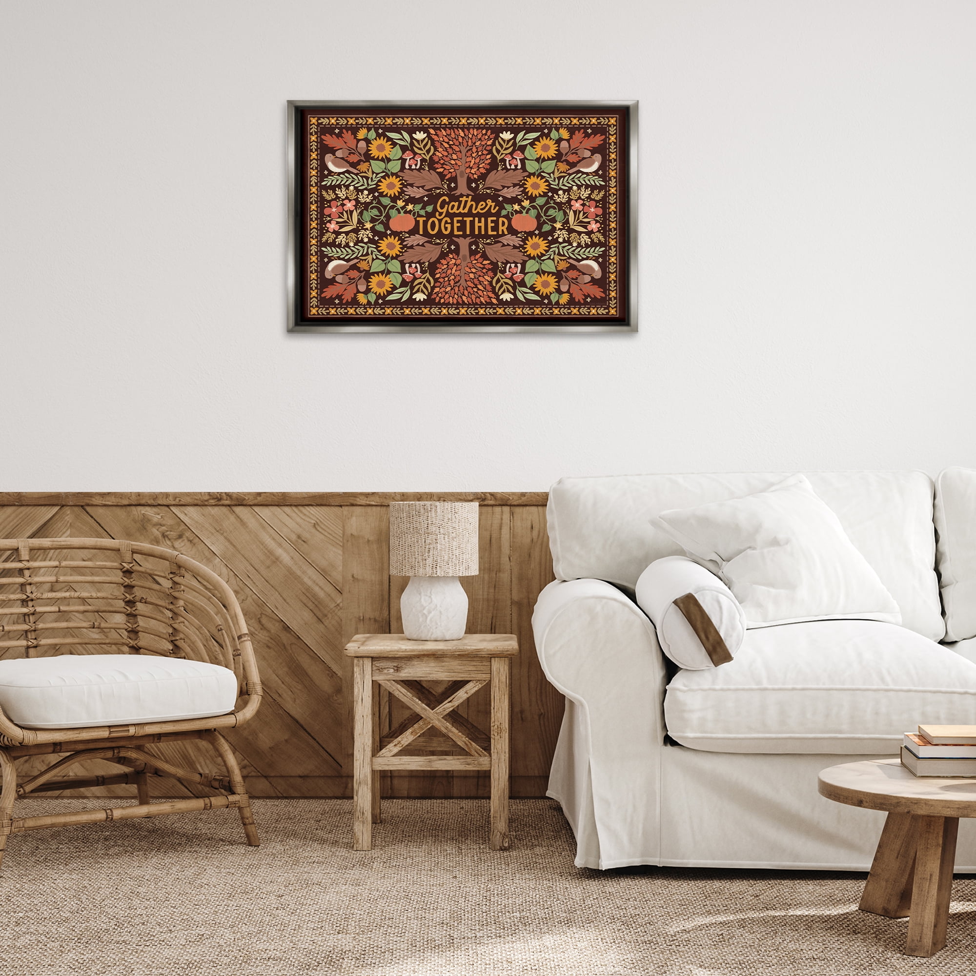 Stupell Industries Gather Together on Brown Landscape Painting Gray Floater Framed Canvas Art Prints Wall Art, 31 x 21