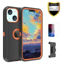 Xhy iPhone 13 Mini Case Screen Protectors Belt Clip Holster, Heavy Duty Hard Shockproof Armor Protector Case (Black Orange)