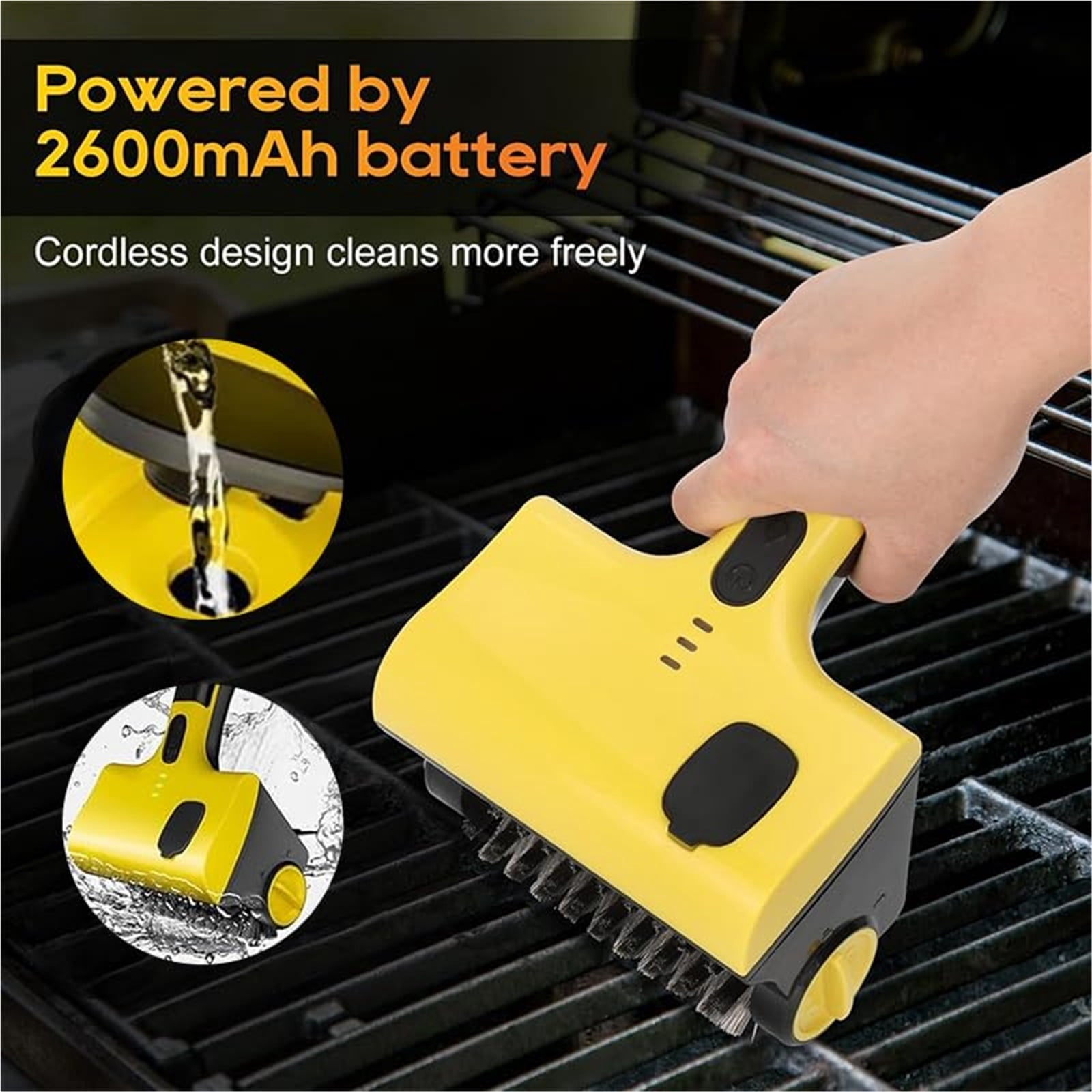 Electric Grill Cleaner, Cordless BBQ Brush Robot with 360° Rotating Bristles, Rechargeable Automatic Grill Cleaning Tool for Outdoor Grills & Barbecue Lovers