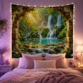 thumbnail image 2 of Sunlit Waterfall Beyond a Vine-Covered Ruin Arch, Serene Fantasy for Nature Lovers, Hidden Forest Decor, Housewarming Gift, Tapestry Wall Hanging for Living Room and Bedroom, 2 of 7