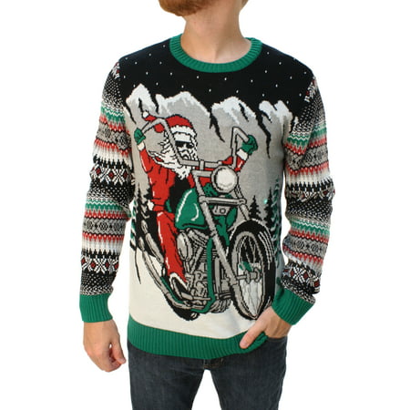 Ugly Christmas Sweater Men's Big And Tall Santa Motorcycle LED Light Up (Best Ugly Christmas Sweaters Ever)