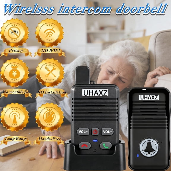 UHAXZ-Full Duplex Wireless Intercom Doorbell, 1000ft Long Range, Hands-Free Intercom Door Bell 2 Way Communication,Intercom for Home(Black1 Pack