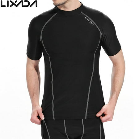 Lixada Men Short Sleeves Quick Drying Breathable Sports T-shirt Compression Shirt for Indoor & Outdoor Workout (Best Quick Workouts For Men)