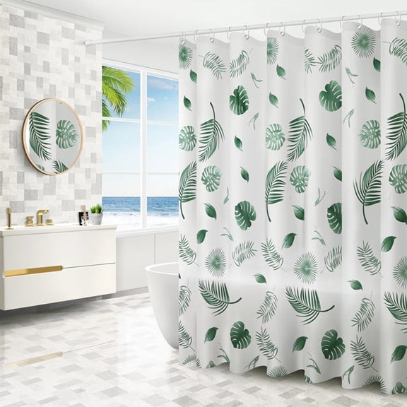 IMossad Shower Curtain Liner, PEVA Green Leaf Shower Liner, 71x47 inch with Grommet Holes & 3 Magnetic Weights