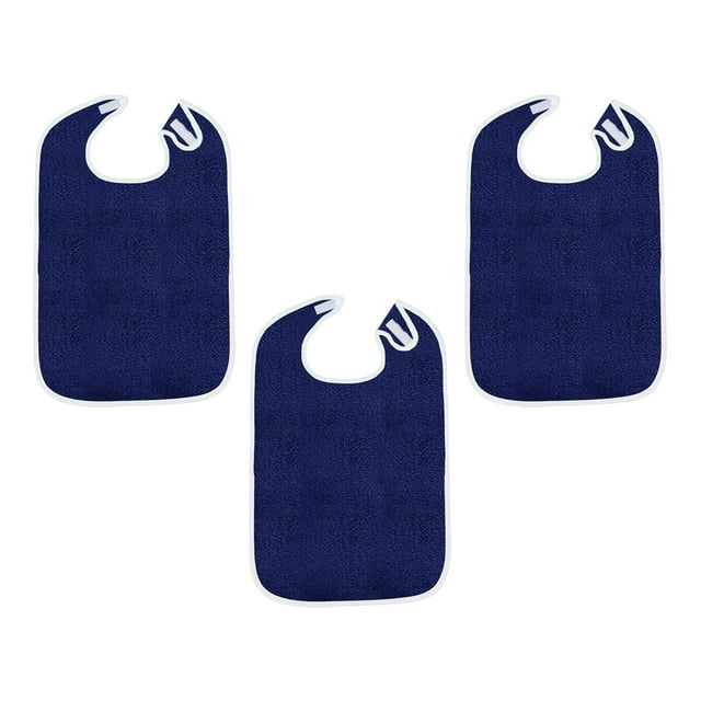 Baberos para adultos de 3 piezas,Baberos grandes para alimentación de adultos,Lavable a máquina,Protectores de ropa ajustables para personas mayores azul oscuro